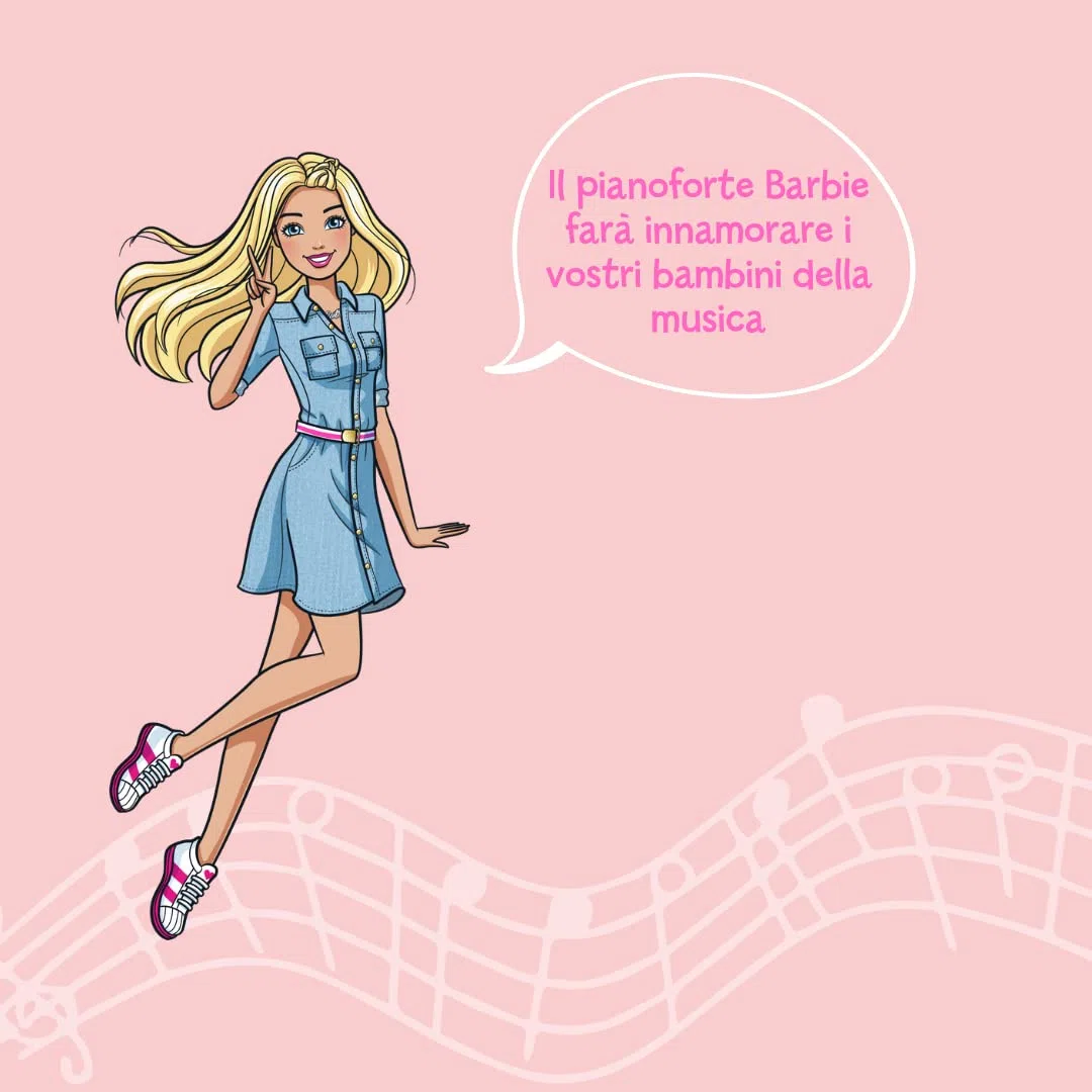 ODS 45005 Barbie, pianoforte a coda con sgabello e tanti accessori, Rosa