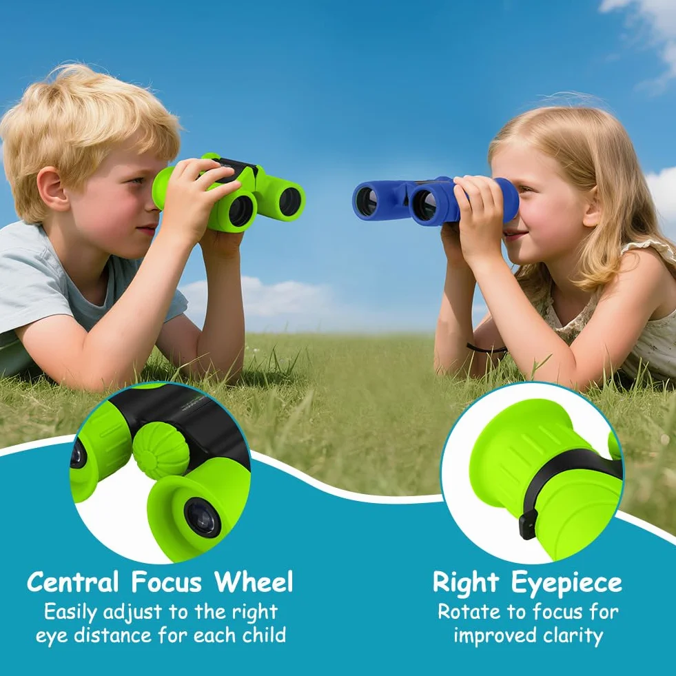 Binocolo per Bambini, Portatile Binocolo Set con Lente di ingrandimento e Bussola Kit Regalo Giocattoli per 3-6 Bambino e Bambina Perfetto per Campeggio e Esplorazione di Birdwatching (Verde)