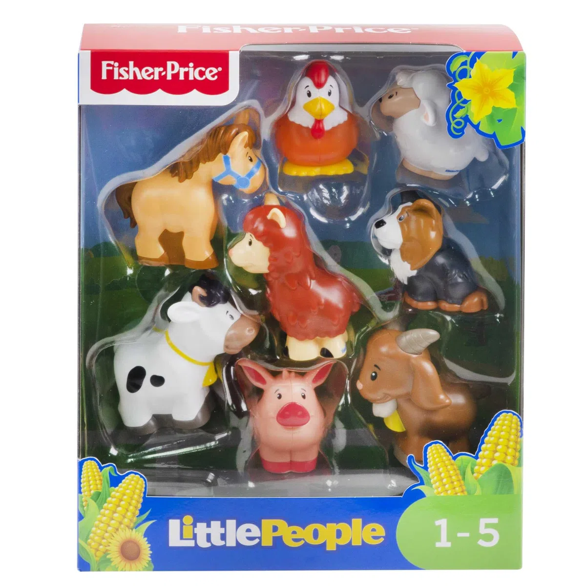 Fisher-Price-Animali della Fattoria Little People, 8 Animali tra cui Lama, Gallina, Mucca, Capretta, Cavallo, Maialino, Pecora e Cagnolino, Giocattolo per Bambini 1+, GFL21