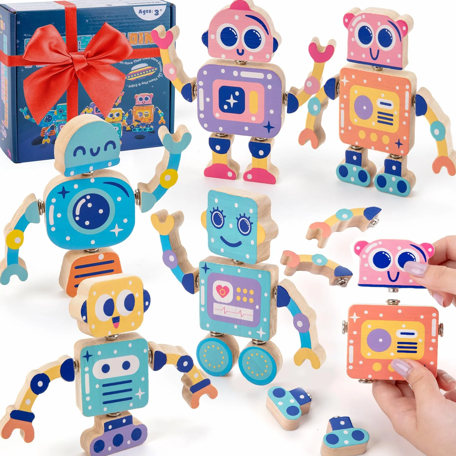 SEMKOTREE Blocchi Giochi Montessori 3 Anni, Giochi Educativi Costruzioni per Bambini con Bottoni, Abilità Motorie Attrezzi Giocattolo Bambini, Giochi in Legno Regalo Bambino 3 4 5 6 Anni