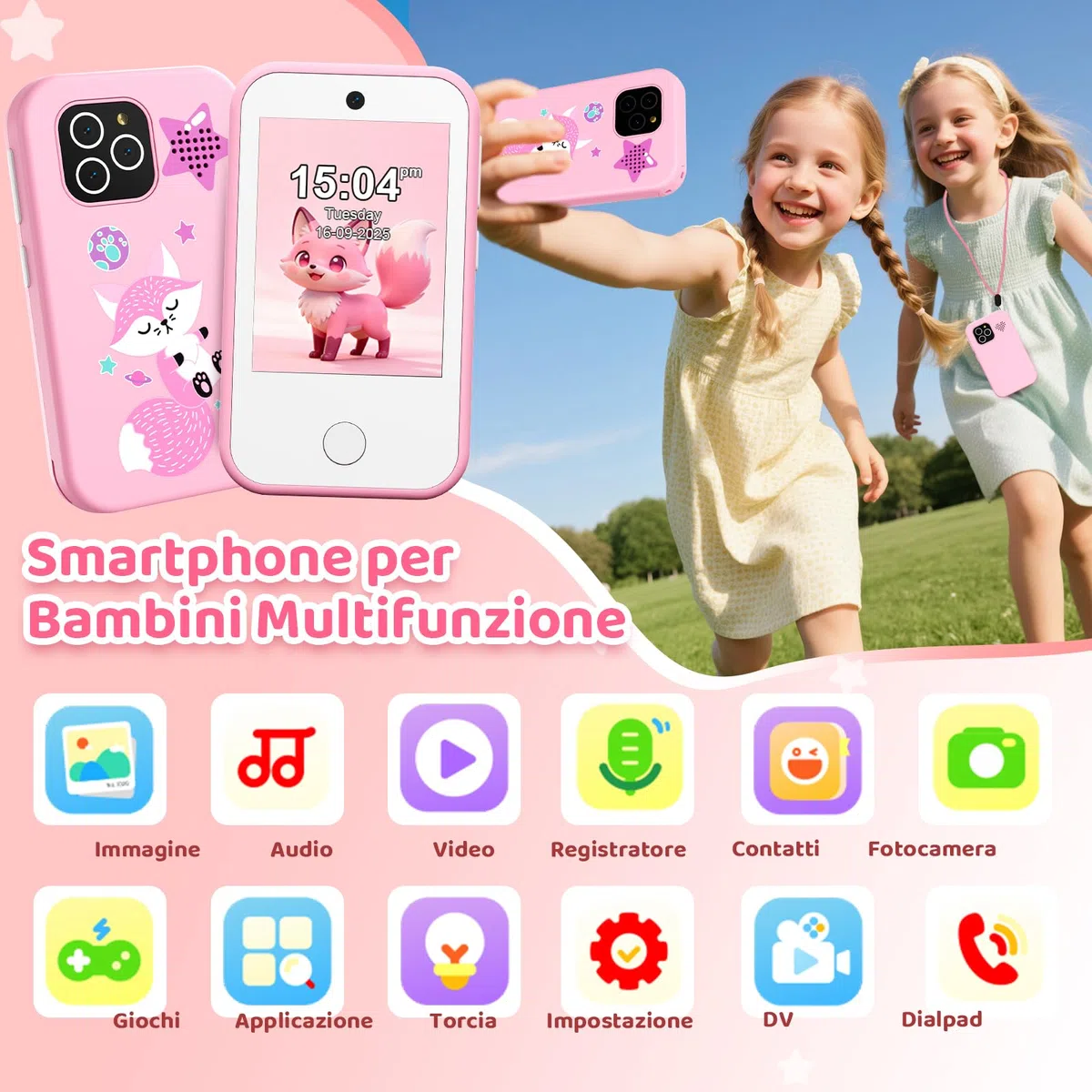 CHAKEYAKE Telefono per Bambini 4G Sbloccato, Smartphone per Bambini con Doppia Fotocamera, Schermo Touch HD 2.8", Lettore MP3, Torcia, Giochi Educativi, Regalo per Bambini e Bambine 3-12 Anni