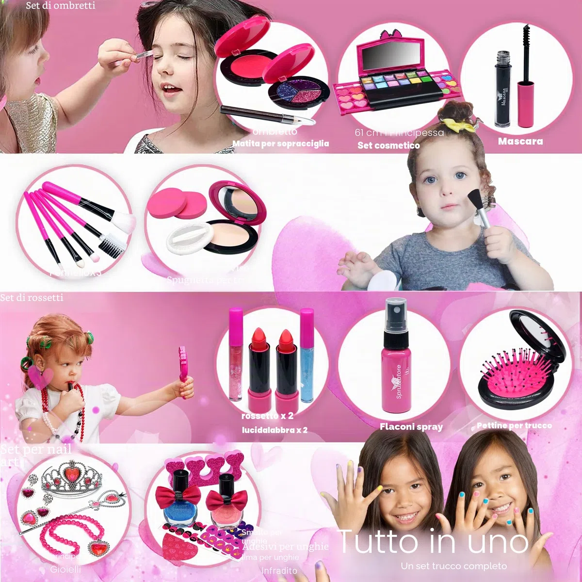 Amerrly Set Trucchi Anallergici - 32 PCS Valigetta Bambina, Giochi, Unicorno, per Feste, Compleanni, Natale - Regalo 4-10 Anni