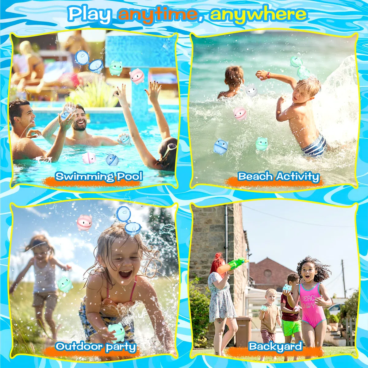 8/12/16 pcs Gavettoni Riutilizzabili, Giochi acqua Bambini, Giochi piscina bambini, Estivi per la Piscina, Spiaggia all'Aperto (8-pcs)
