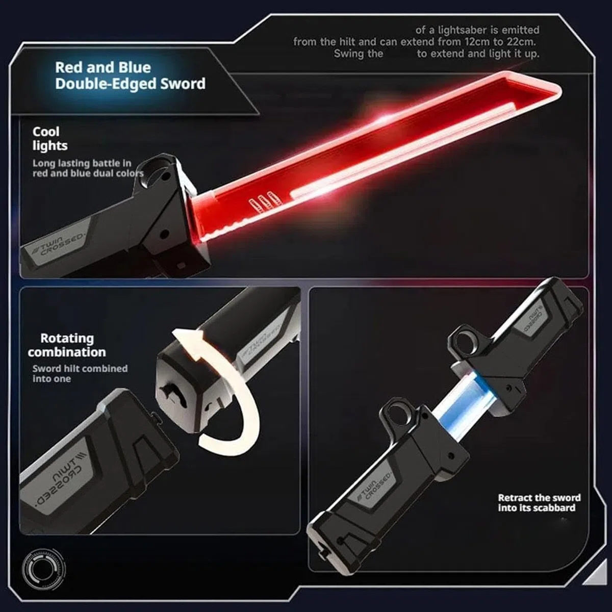 Spada Laser,Lightsaber,Sciabola Luminosa,Spada Sparkblade con Doppia Luce LED ed Effetto Spray,2 in 1 Spada Laser Retrattile,Ricarica USB-C,per Feste Cosplay,Halloween,Carnevale