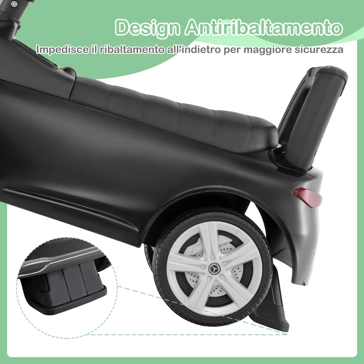 COSTWAY Mercedes Benz Macchinina Cavalcabile a Spinta per Bambini, Auto da Gioco con Volante Clacson e Suono, Spazio di Archiviazione, Auto a Spinta per bambini 1-3 Anni (Nero)