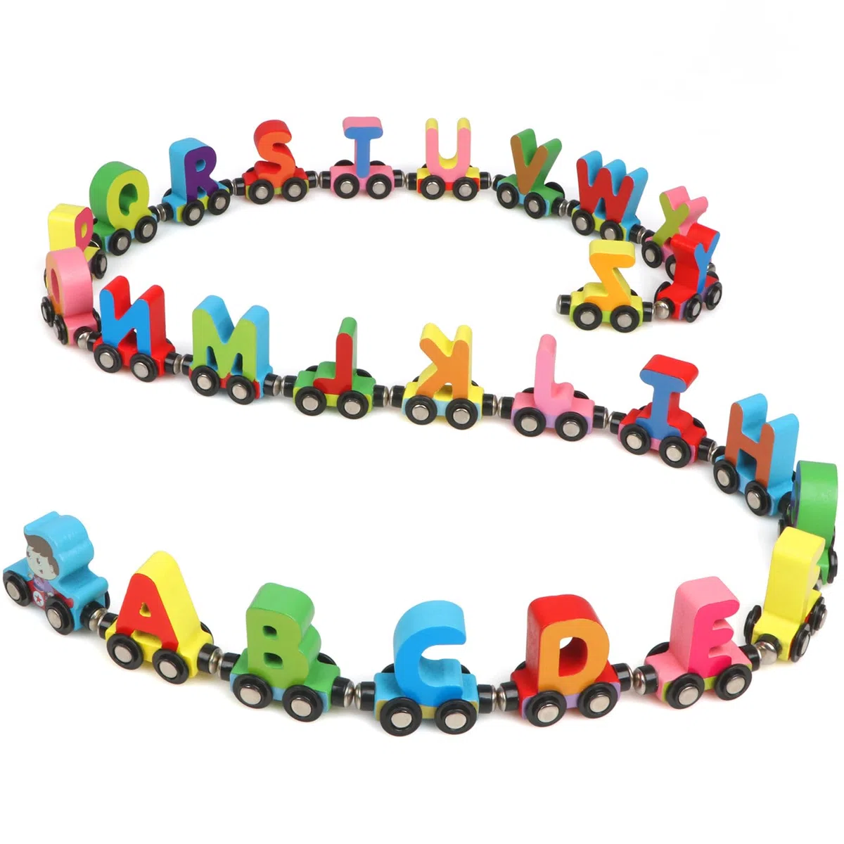 27 PZ Alfabeti di Legno Treno Set Include 1 Motore Magnetico In Legno Treno Auto Giocattoli