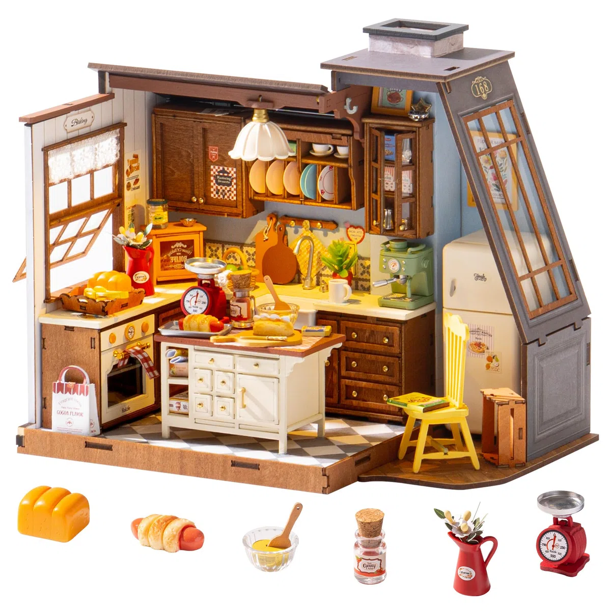 Rolife Casa delle Bambole Cucina da Forno Kit Fai-da-te Casa Miniatura Kit Modello Casa delle Bambole Miniatura Angolo Libreria Decorazione per la Casa Regalo di Compleanno