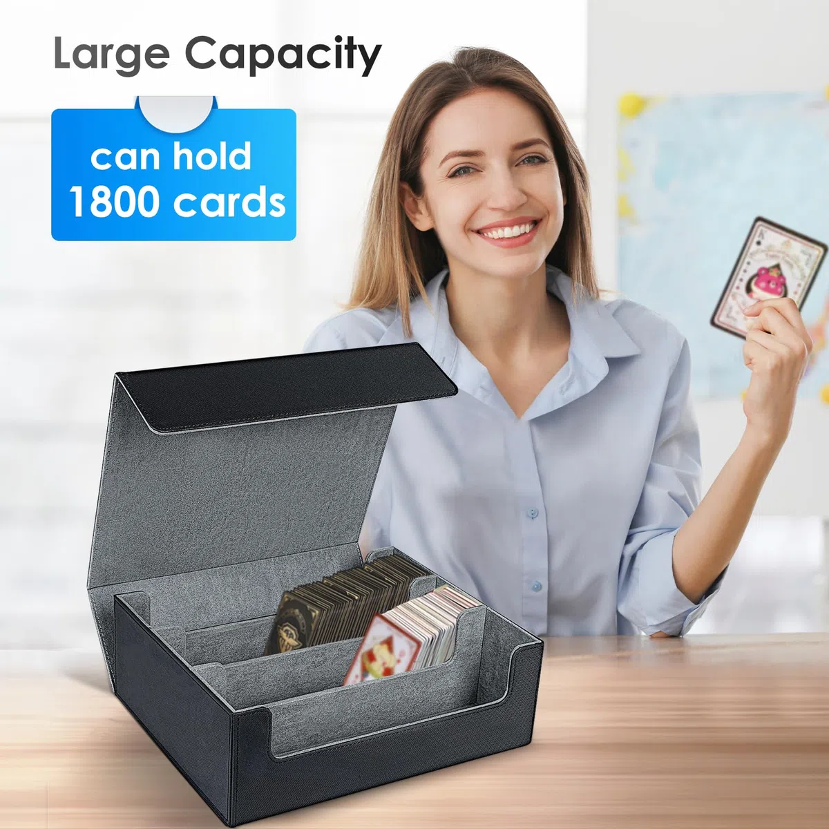 Newpop Scatola Porta Carte da Gioco per Capacità di 1800 Carte, Porta Carte Magic, Porta Carte Collezionabili, Divisori per Carte Collezionabili, Deck Box Scatola Porta Carte per Carte da Gioco(Nero)