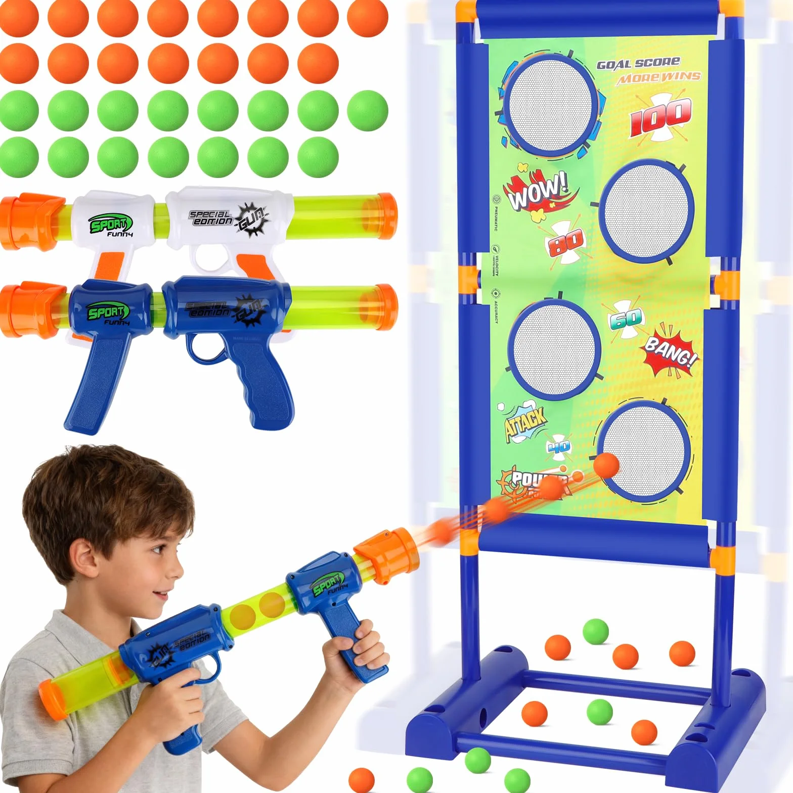 deAO Gioco di Mira e Tiro al Bersaglio con Obiettivo Elettronico in Movimento Include Pistole ad Aria Compressa attività per Bambini e Famiglie