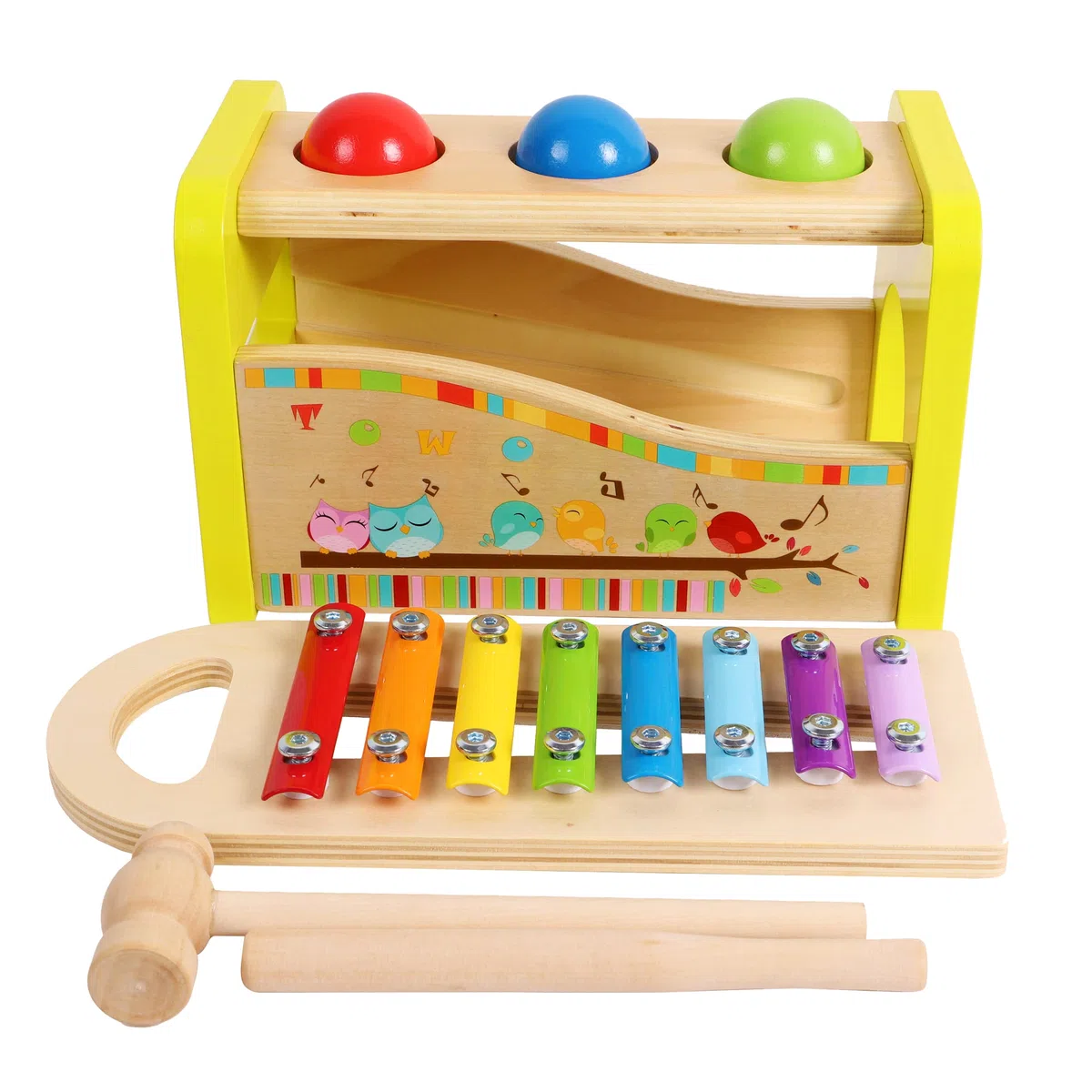 Set di xilofono a sfera con martello in legno - martello e pioli per battere una palla da banco - Giocattoli per bambini Regalo per bambini di 1 anno - Piccola attività motoria sensoriale