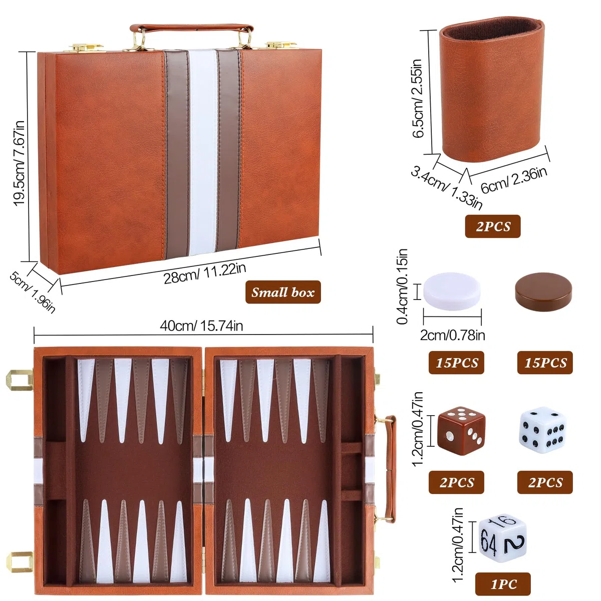 Generic Backgammon - Gioco da tavolo per adulti. 2 giocatori, 11 pollici, custodia in similpelle