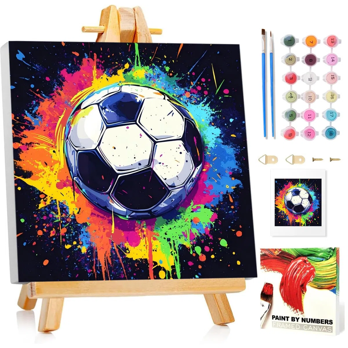 Pittura da calcio con i numeri, per bambini dai 5 ai 10 anni, set da pittura con cornice, pennello e colori acrilici, regalo per ragazze e ragazzi