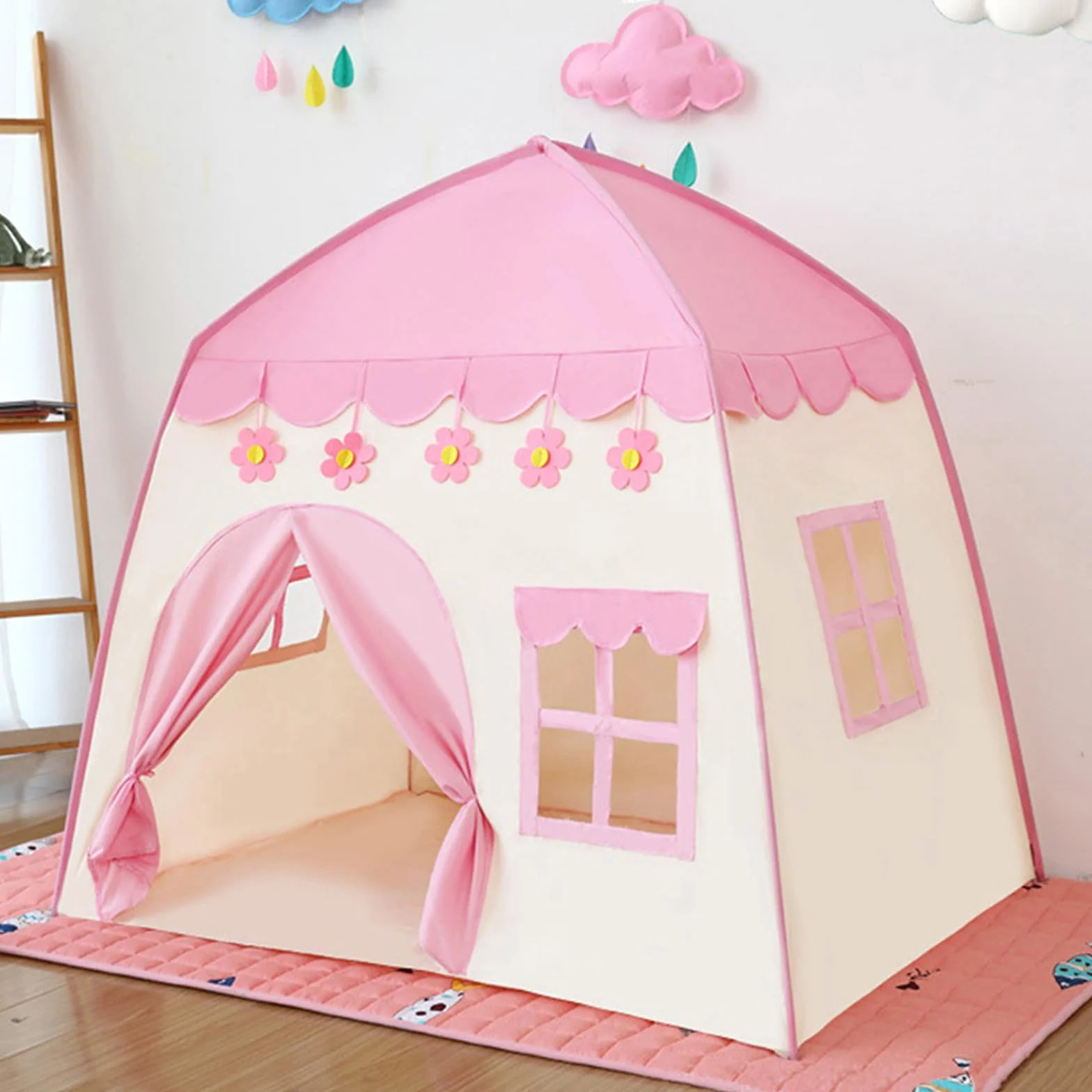 Tenda da gioco per bambini Tenda per Bambini interni 130 x 100 x 130 cm, grande tenda da gioco per bambini, casetta giocattolo per ragazze, principessa (rosa)