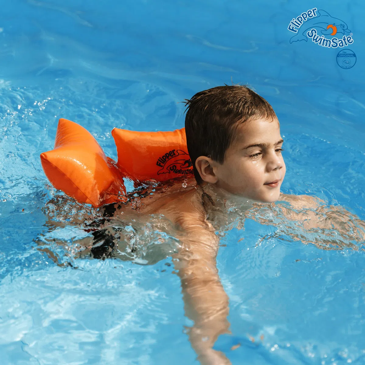 Flipper Swimsafe 1080 - Cuscino da nuoto per bambini in cotone, ausilio per il nuoto sicuro con elastico regolabile per imparare a nuotare