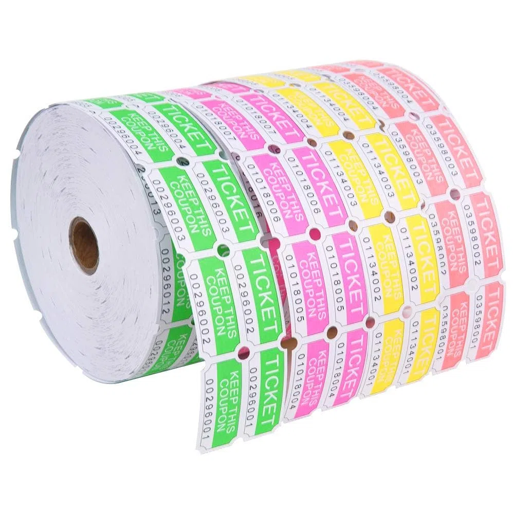 L LIKED 8000 biglietti assortiti per lotteria, 2000 per rotolo, 50/50 (rosa fluo, verde, rosso, giallo)