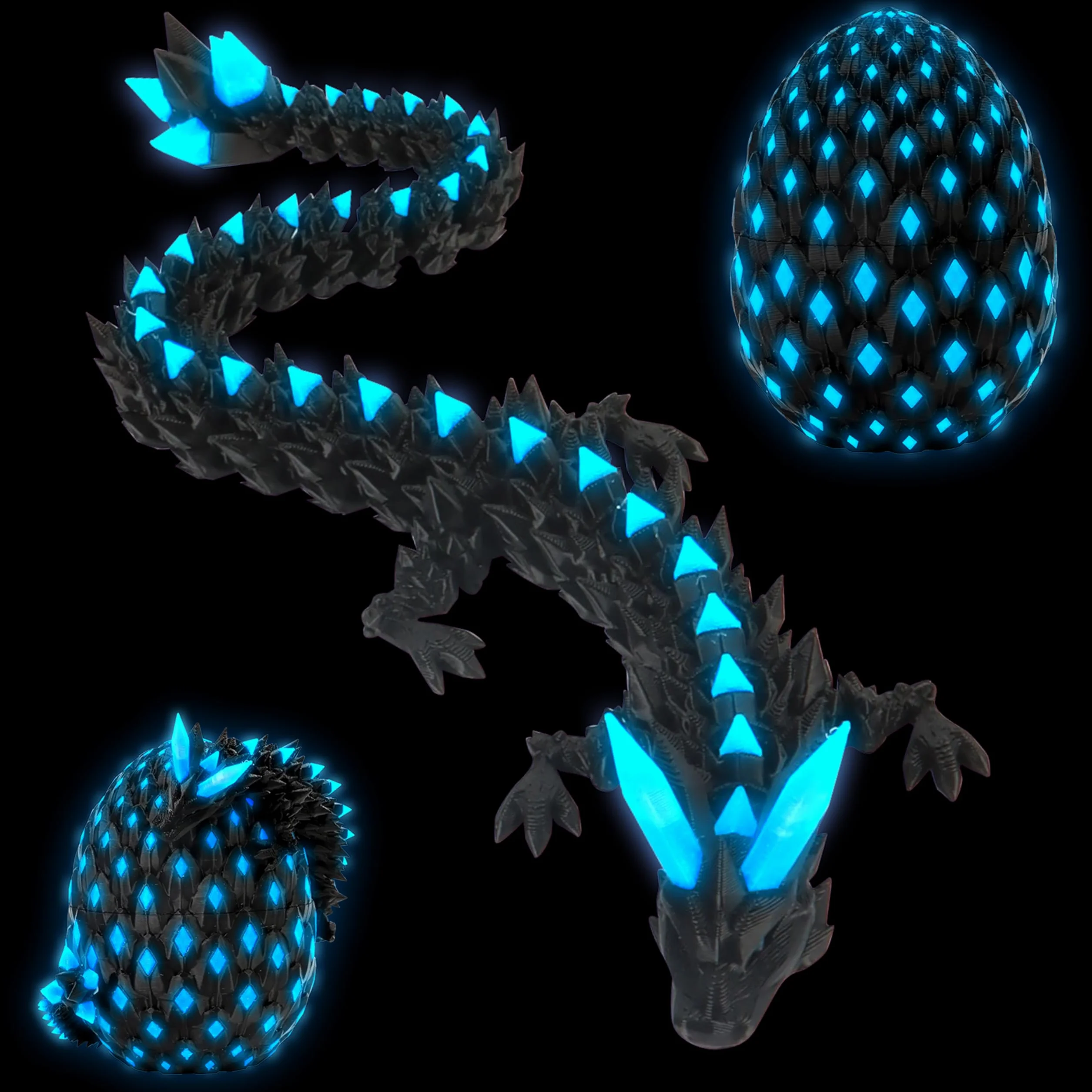 JONRRYIN Uovo Di Drago Stampato in 3D, Drago in Uovo Fluorescente, Giocattolo di Drago, Realistico Drago Giocattolo, Drago Articolato e Giunti Flessibili, Giocattoli da Scrivania
