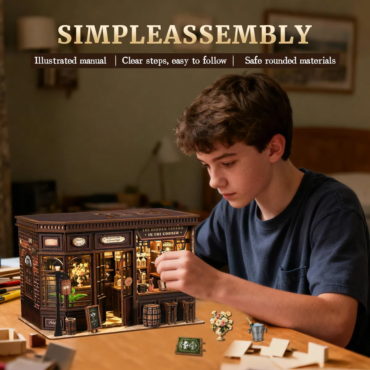 Kit Book Nook DIY per Adulti - Casa in Miniatura con Luci LED da Montare, Modellismo 3D Creativo per Decorare Librerie - Regalo Originale per Appassionati di Fai da Te