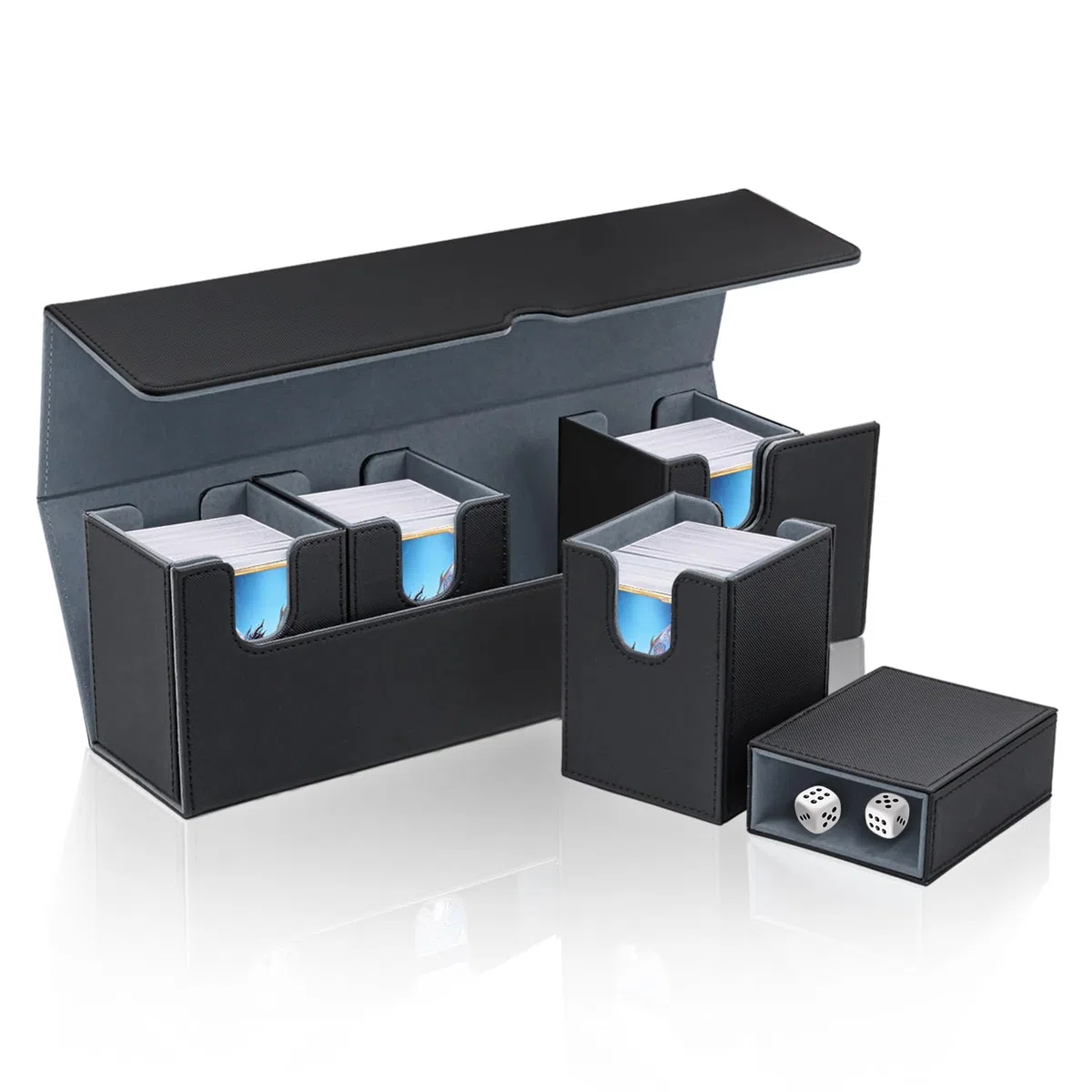 5 in 1 Box Porta Mazzo per Carte MTG Capacità di 800+ Senza Maniche Carte con Dice Tray, Magnetic Flip Deck Box per le Carte di Magic Commander TCG-Nero