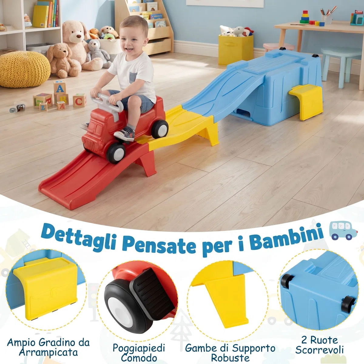 COSTWAY Macchina Cavalcabile con Scivolo, per Bambini 3 Anni+ (Blu) | Auto per Bambini con Scivolo e Vano Portaoggetti con Rotelle, Auto a Spinta per Interno ed Esterno , Portata 68 kg
