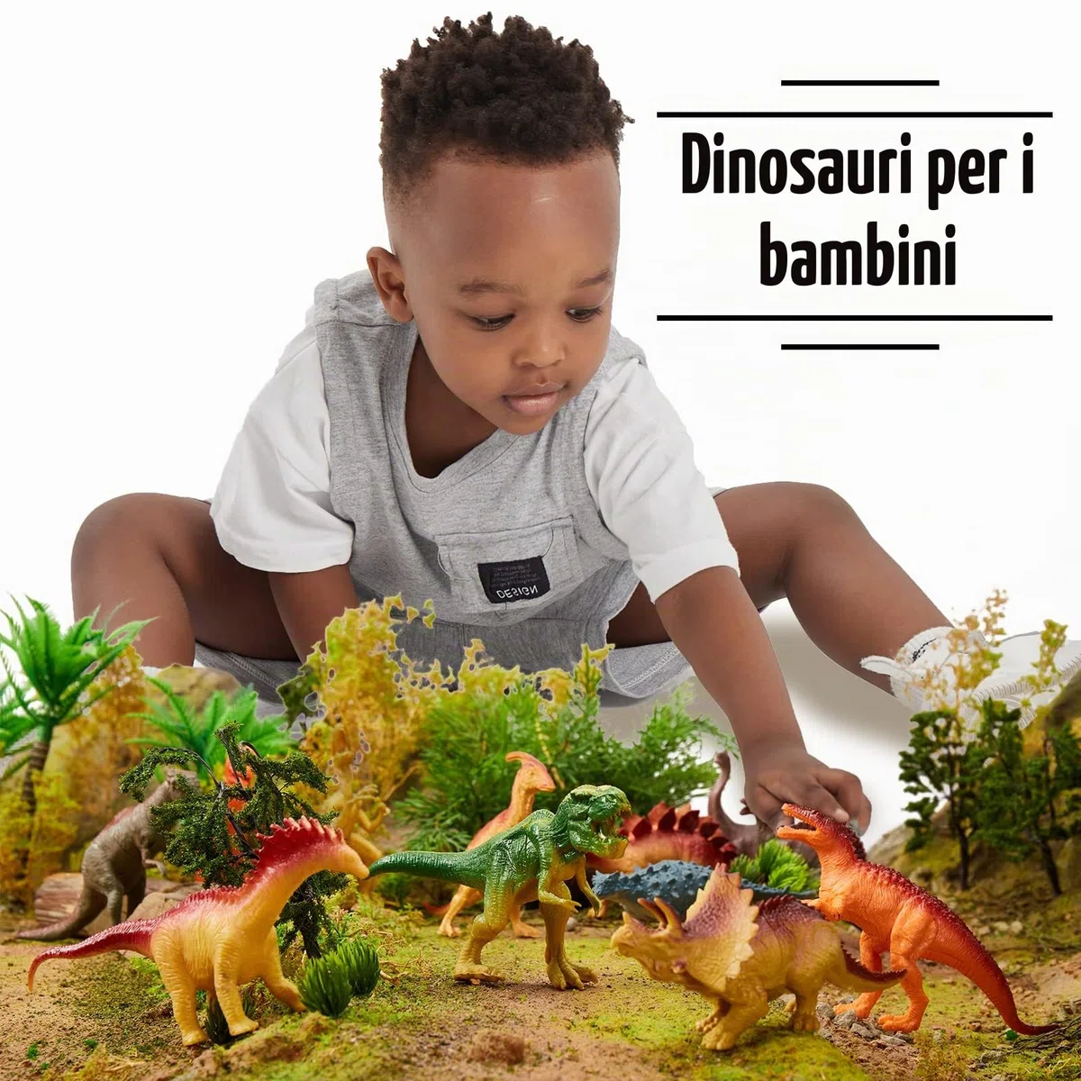 TOEY PLAY 12 Pezzi Dinosauro Giocattolo Gigante, Figure Dinosauri Set con Alberi, T-Rex, Triceratop, Giochi Dinosauri 3 4 5 6 Anni, Regalo per Bambini Ragazzi Ragazze