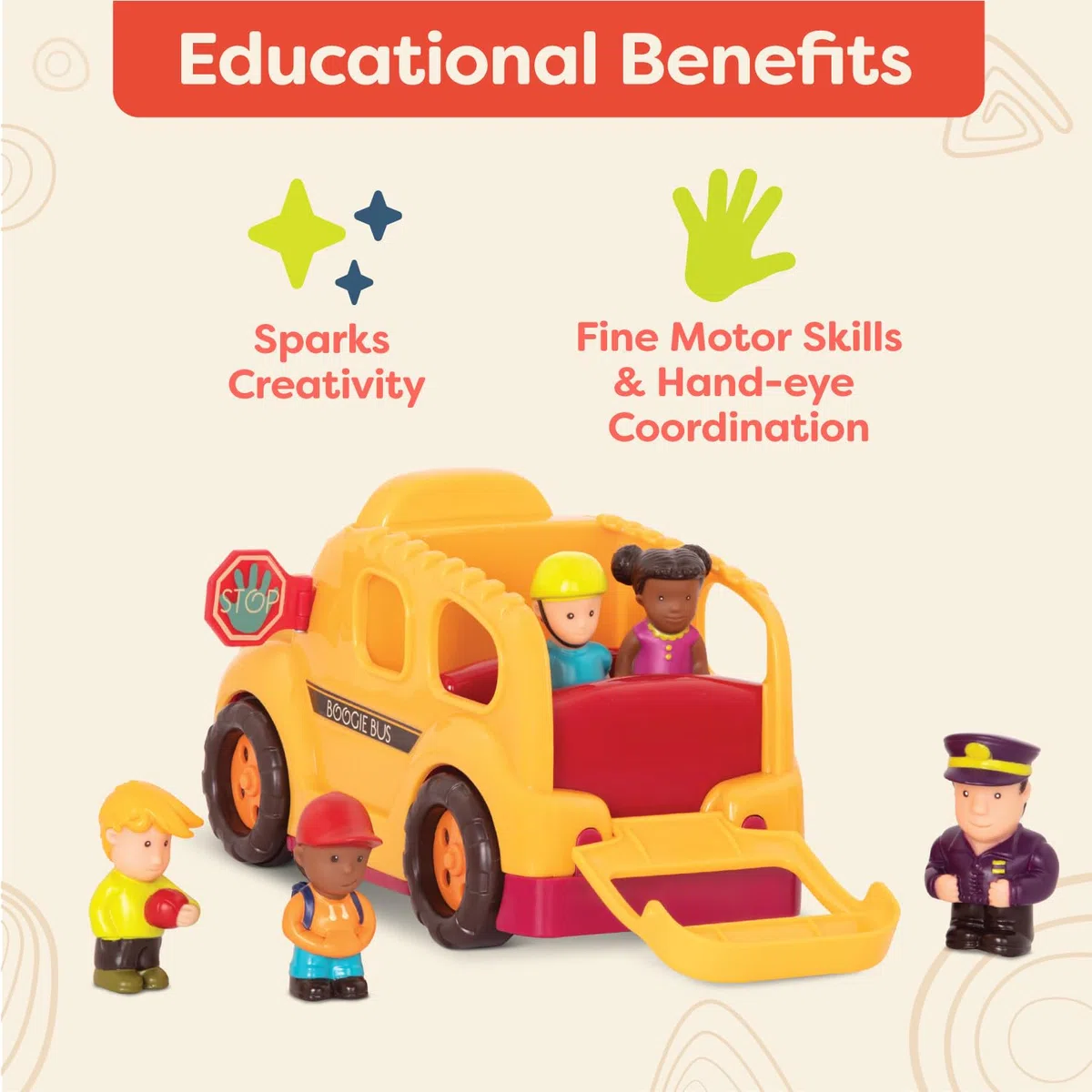B. toys - Boogie Bus - Scuolabus giallo interattivo - Luci e suoni - Scuolabus giocattolo per bambini e ragazzi - Autista e passeggeri - 18 mesi +