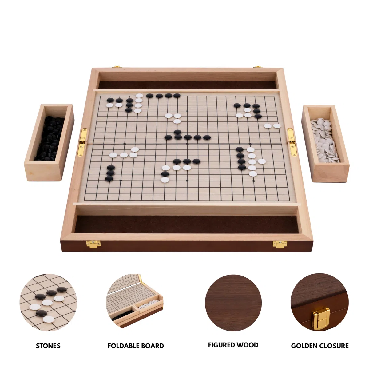 Engelhart-250415 – Gioco del Go Pieghevole – Goban Compatto 36,5 × 23 × 5 cm – 361 Pietre in Plastica 13 mm – Sacca in Feltro – Gioco da Tavolo Tradizionale Giapponese