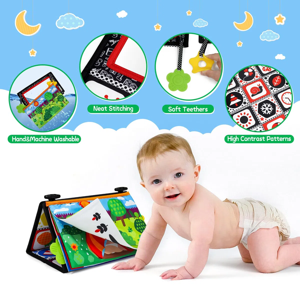 Dr.Rapeti Specchio per Bambini Giochi Sensoriali in Bianco e Nero Specchio per Neonato Giocattolo mit Libri di Stoffa (Specchio da Terra + Libro di Stoffa)