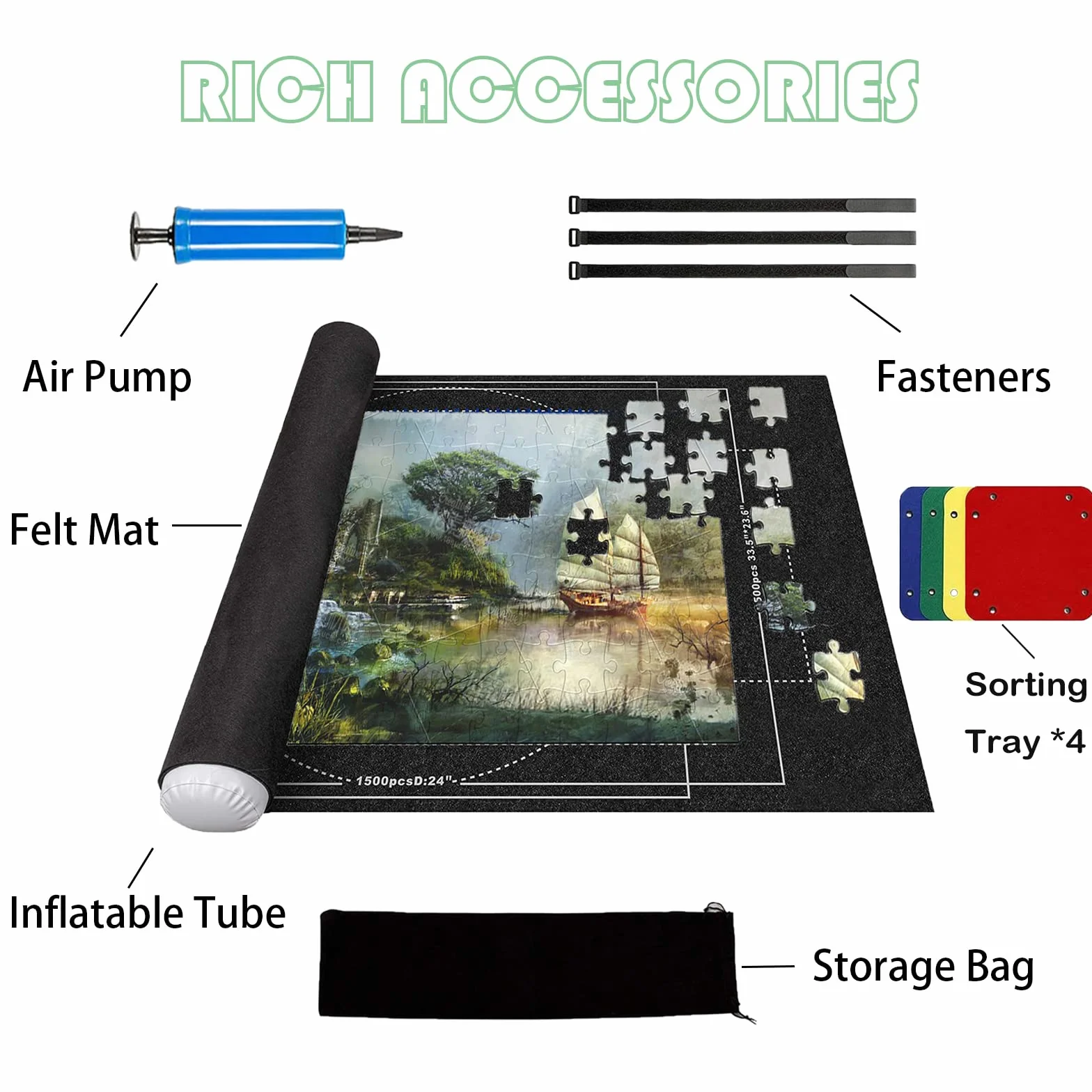 Tappeto per Puzzle 3000 Pezzi - Addensamento di 1.5mm, Tappetino per puzzle in Feltro, Portatile Rotolo di Puzzle, gonfiabile Puzzle Roll Up, Puzzle Accessori, Coperte Puzzle