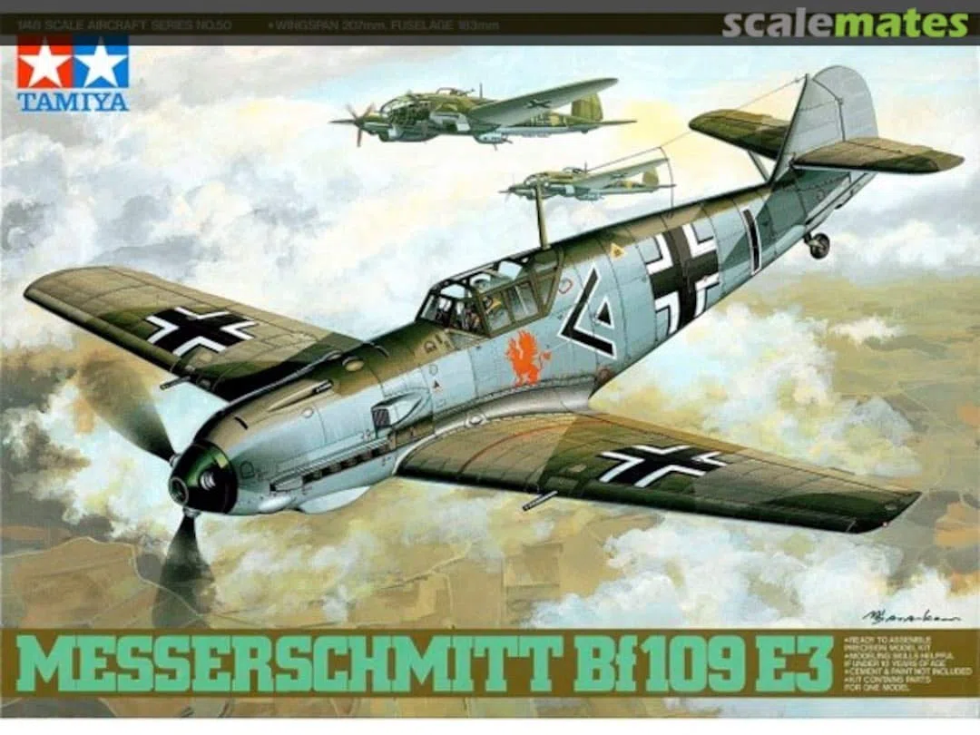 TAMIYA 300061050 - Modellino aereo tedesco della seconda guerra mondiale Messerschmitt Bf109 E3, scala 1:48