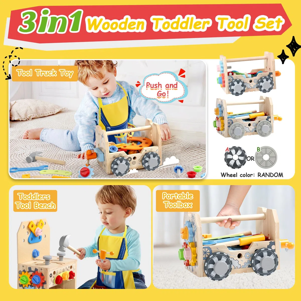Cassetta Attrezzi Bambini Giochi in Legno Giochi Bambini 2 Anni, Banco da Lavoro, Costruzioni per Bambini Giochi Interattivi Educativi Regalo Bimbo 2 3 4 Anni Attrezzi Giocattolo Bambini (52 Pezzi)