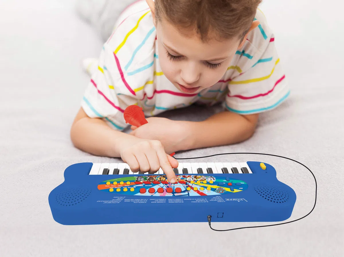 Lexibook, Paw Patrol, Tastiera elettronica con microfono, pianoforte a 32 tasti, microfono per cantare, 22 canzoni dimostrative, funzionamento a batteria, blu/rosso, K703PA