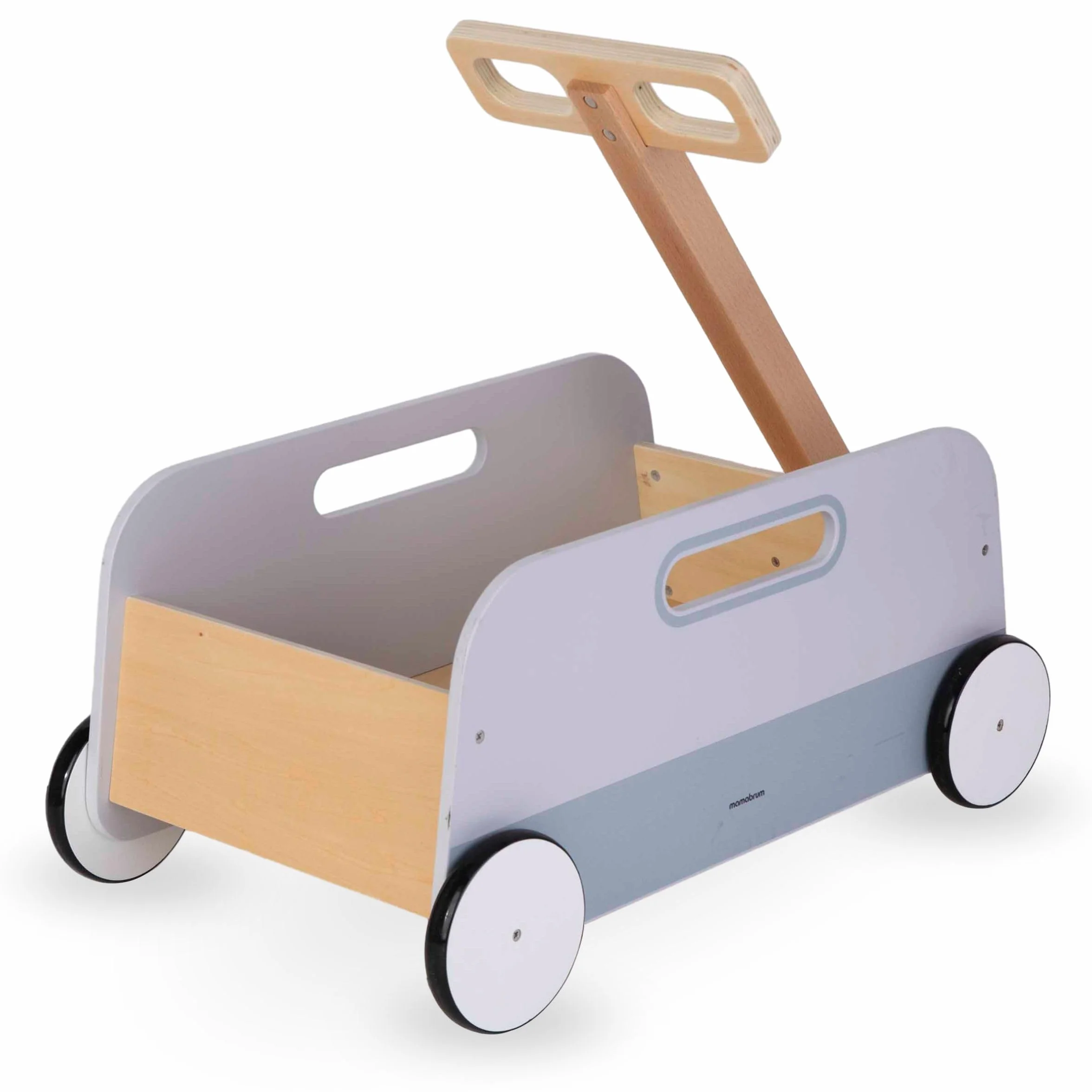 Mamabrum Carretto Giocattolo in Legno - Rimorchio Trainabile per lo Sviluppo delle Capacità Motorie, Alta Stabilità, Girello Multifunzione per Bambini