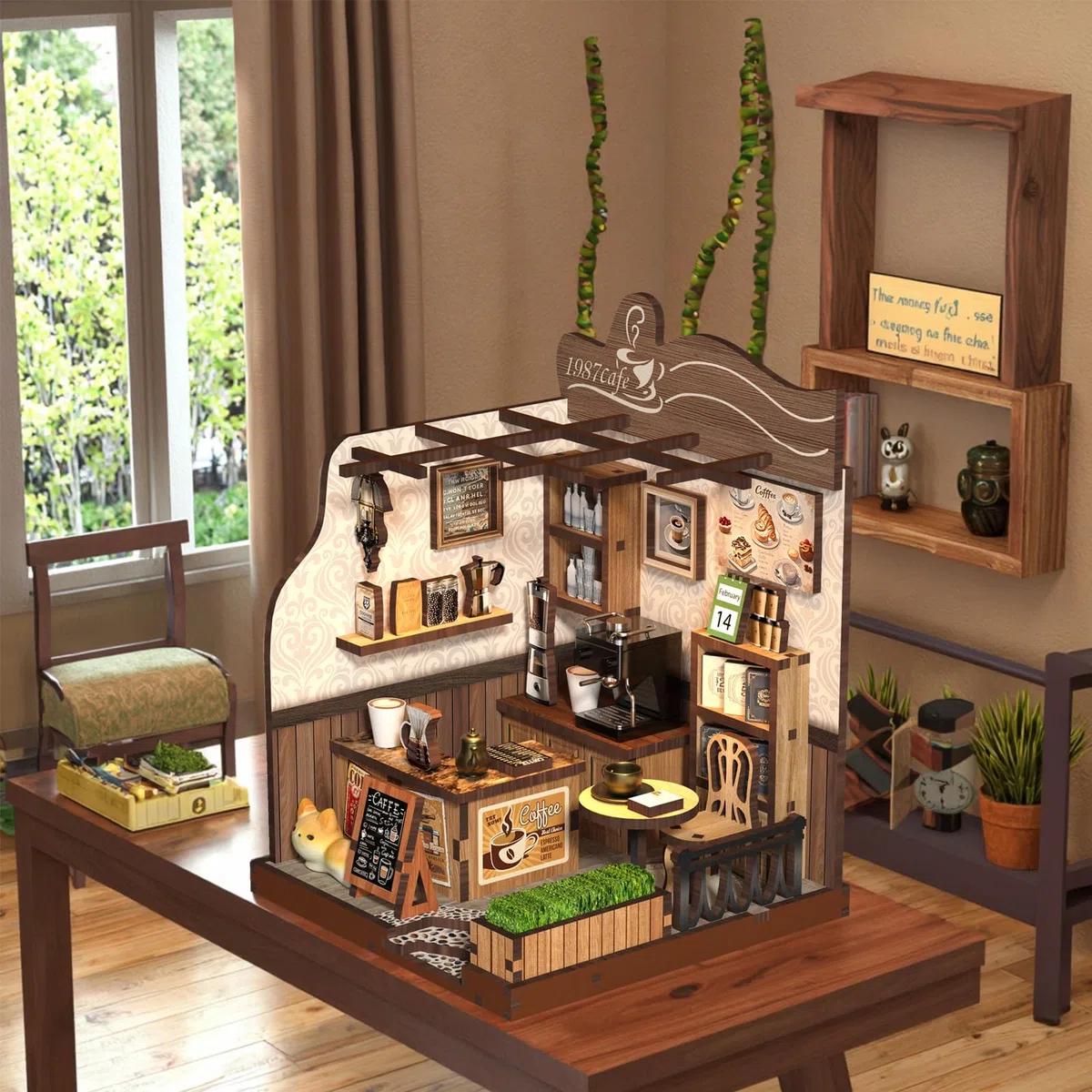 DIY Book Nook Kit- MINI CASA COUNTRY CAFE, Kit angolo lettura per adulti, Puzzle in legno, Decorazione libreria fai da te, Regali di Natale e Compleanno