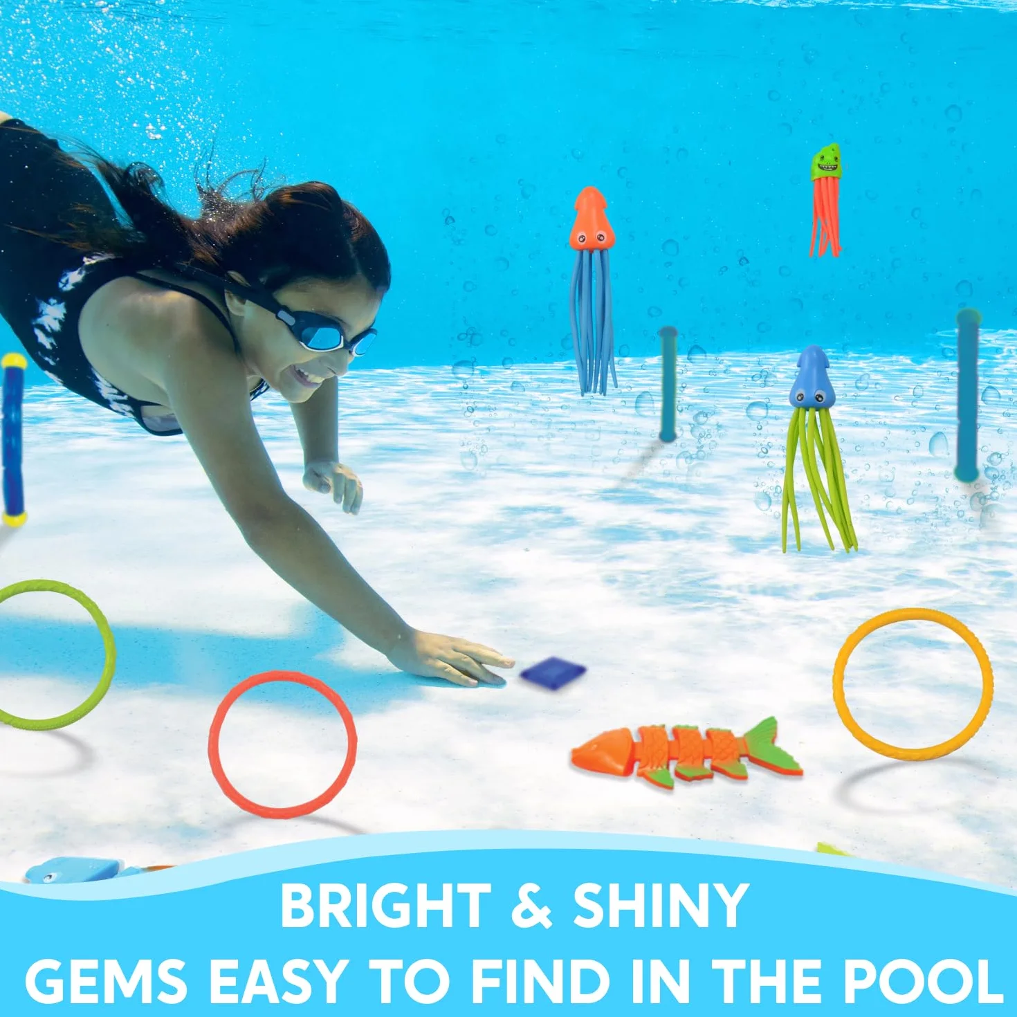 JOYIN 30 Piscina Immersione Giocattoli Giochi Acqua Bambini con Custodia Inclusa 5 Bastoncini da Immersione 6 Anelli da Immersione 5 Tesori dei Pirati 4 Siluri 3 Palline Giocattolo per Immersioni