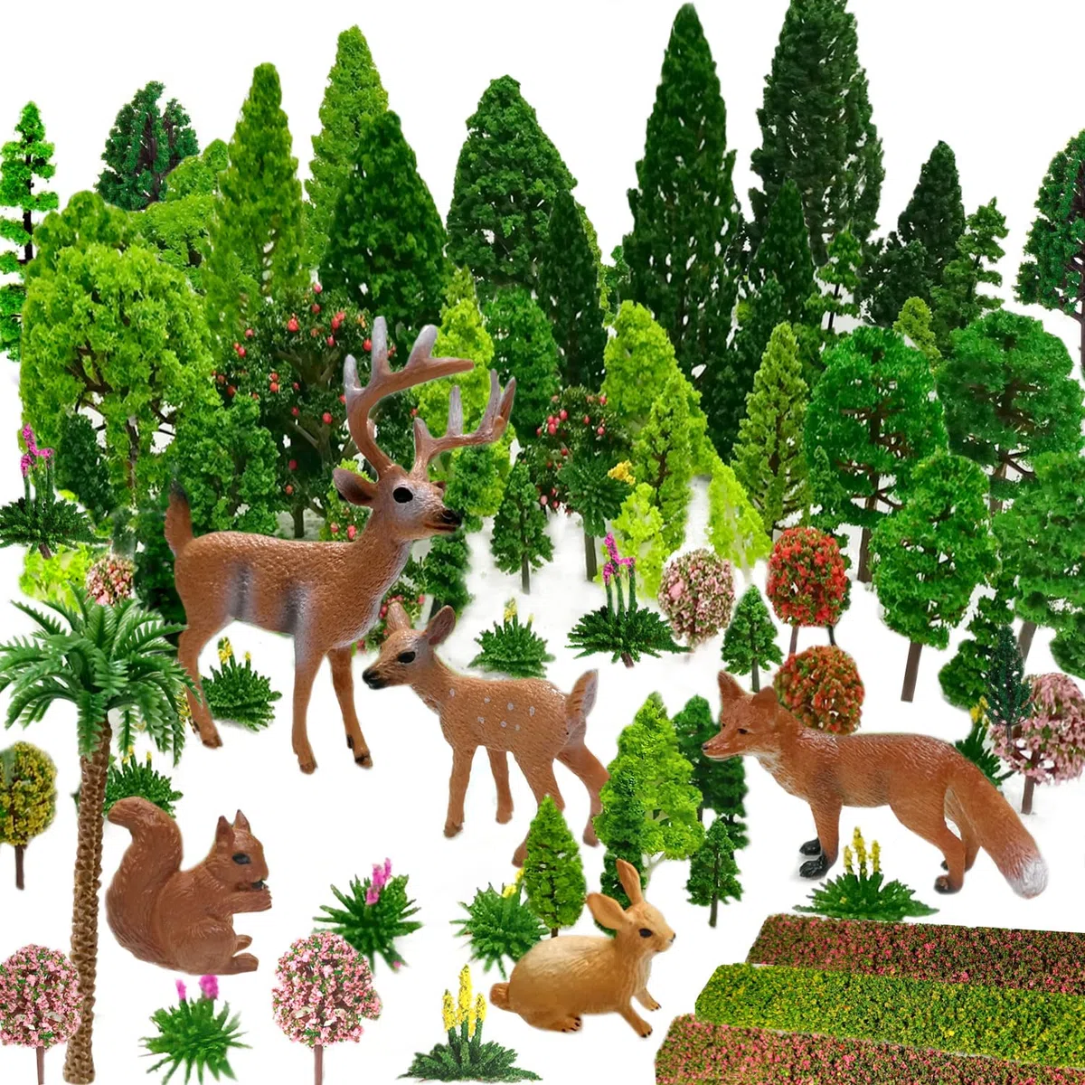 Modello Misto Alberi, 70 pz, 4-16 cm, Animali del Bosco Miniatura, Alberi Finti Diorama, Modello Treno Scenery, per Progetti Senza Basi, Paesaggio DIY, Paesaggi in Miniatura