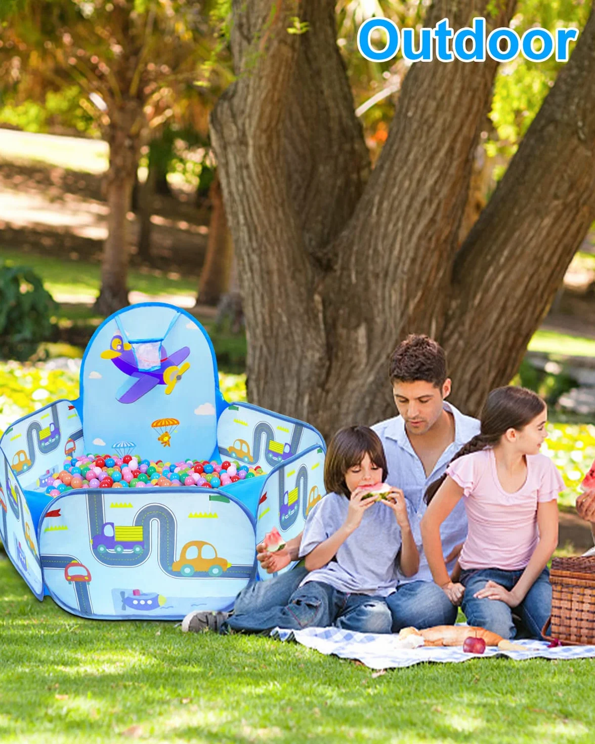 MAIKEHIGH Piscina di Palline per Bambini, Piscinetta da Gioco Pieghevole Pop-up con Cerchio da Basket, Regalo per Ragazzi Ragazze Regalo di Natale (Palline Non Incluse)
