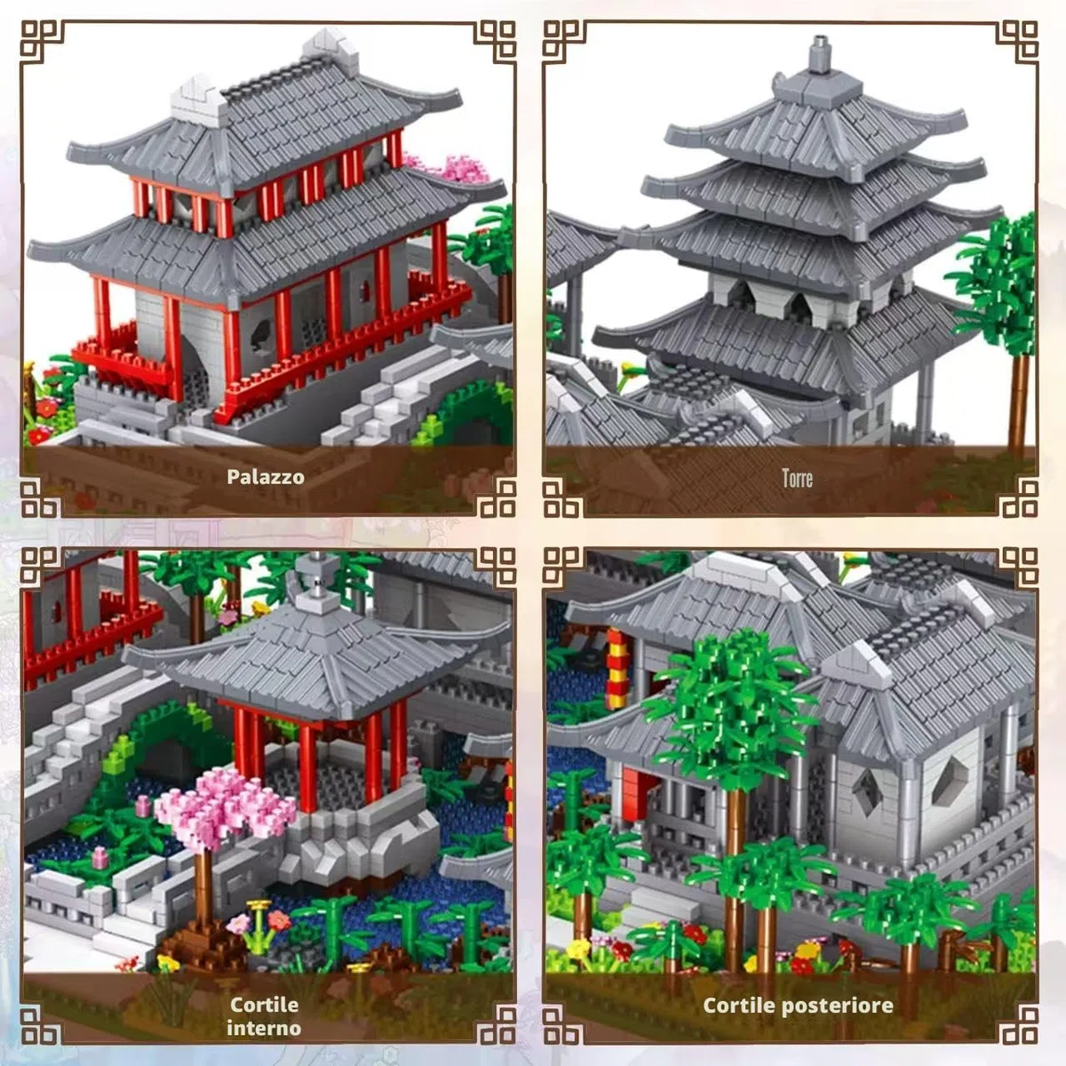 HILKKET Mini Architettura Cinese di Suzhou Garden, 3930 PCS Suzhou Garden Micro Mattoncini da Costruzione con Luci, Classico Cinese Suzhou Costruzioni per Casa Bonsai