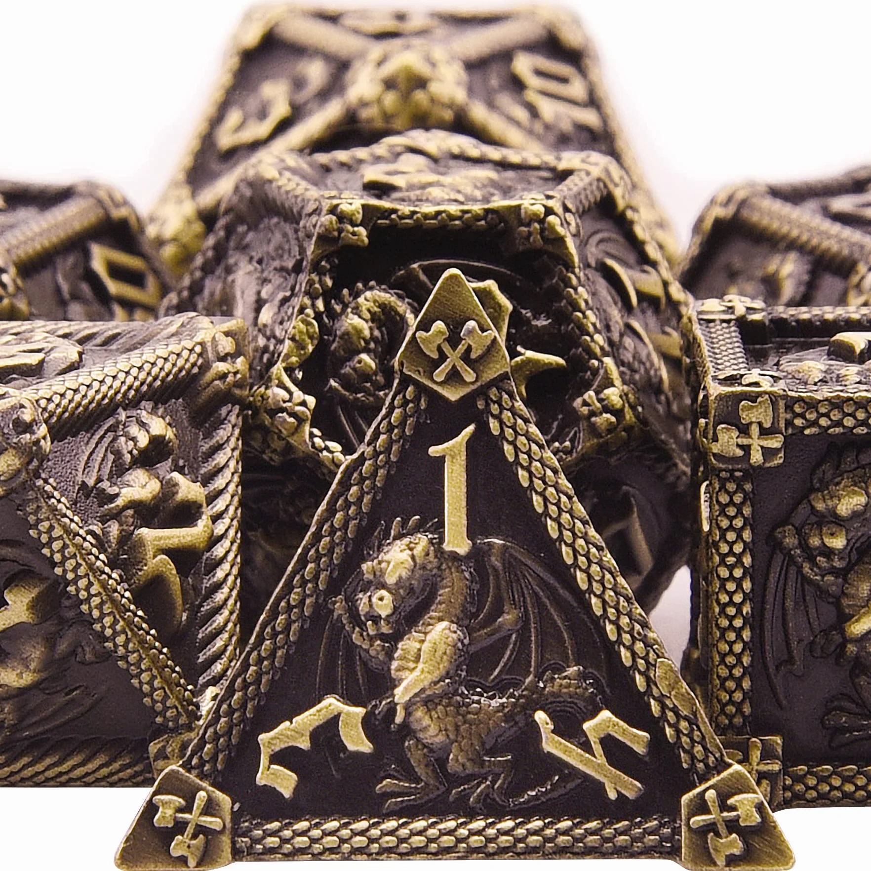 SIQUK 7 Pezzi Dadi Metallo D&D Poliedrici D20 D12 D10 D% D8 D6 D4 Set per Dungeon and Dragons, Bronzo
