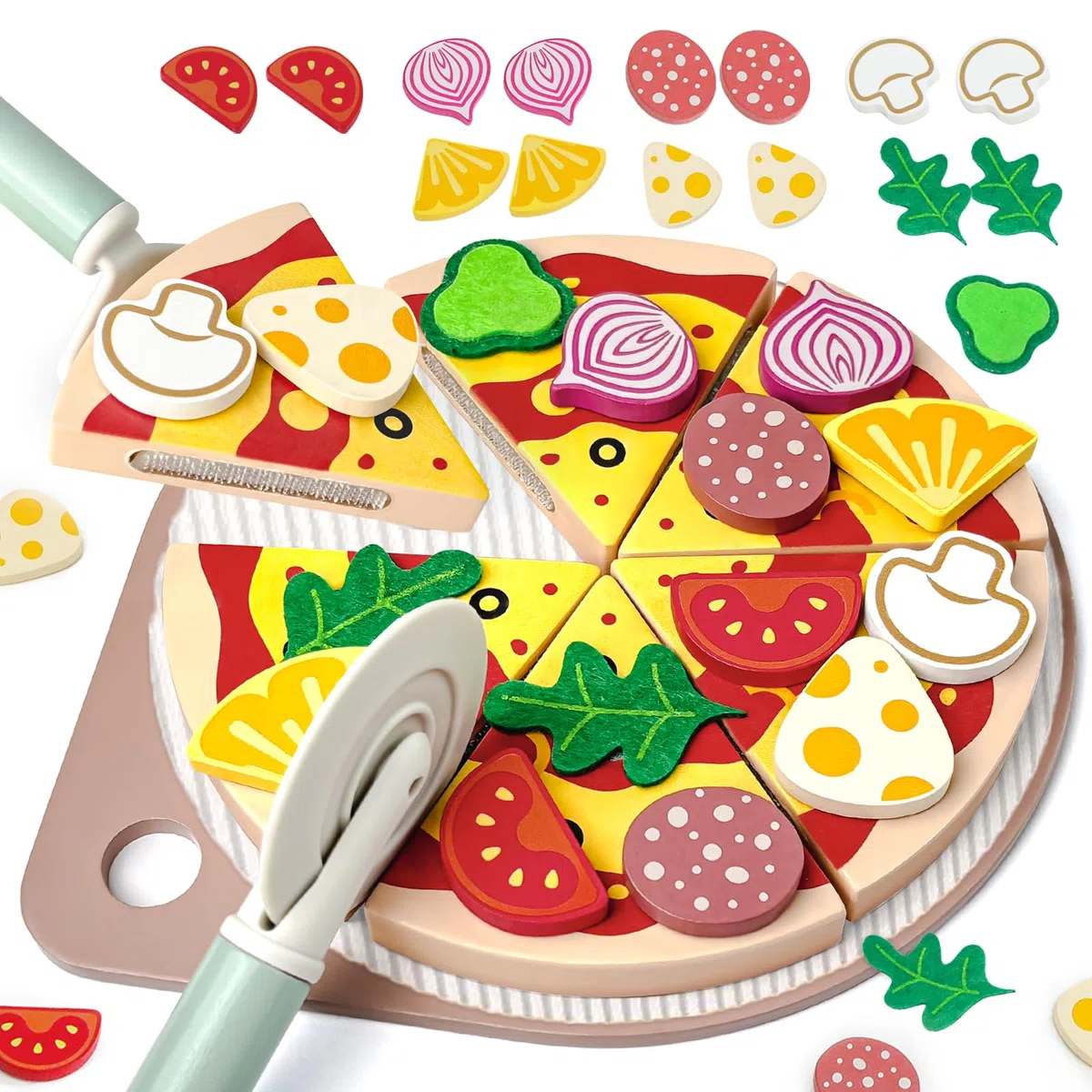 Set di pizza in legno per alimenti – cucina per bambini accessori per la cucina dei giochi in legno – accessori per la cucina dei bambini, giocattolo educativo di ruolo, regalo per bambini