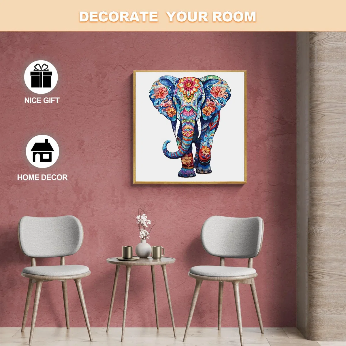 Puzzle in Legno per Adulti - 210 Pezzi, Elefante, 27,3 x 34 cm - Irregolare e Unico, a Forma di Animale - Con Confezione Regalo