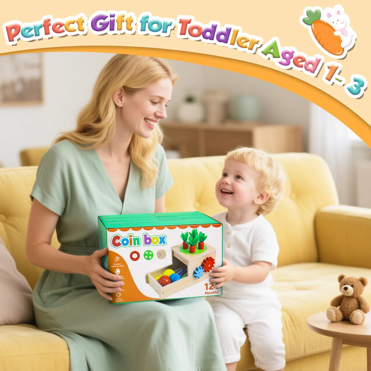 LZDMY Gioco Montessori Legno 1 Anno, Giochi Bambini con Carote Gioco, Scatola Permanenza Montessori Bambini di 1 2 3 Anni, Gioco sensoriale Compleanno Regalo di Pasqua per Ragazzo Ragazza