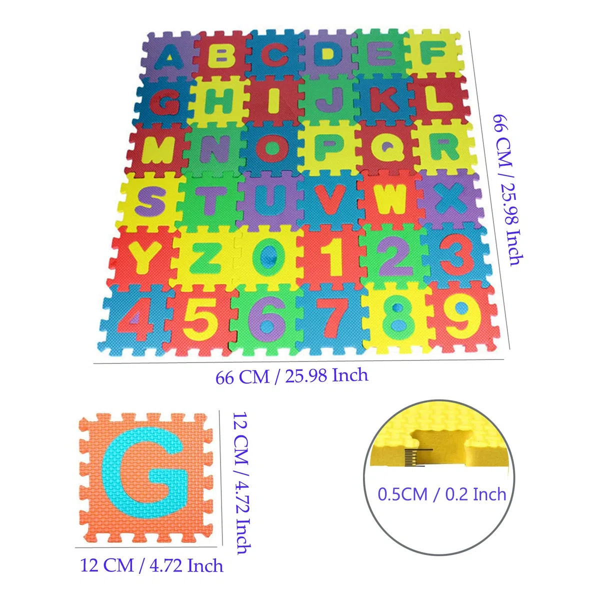 Tappeto Puzzle per Bambini,36 Pezzi Puzzle,Tappeto Gioco per Neonato in EVA Antiscivolo Non Tossico Puzzle con Lettere e Numeri,Certificato CE