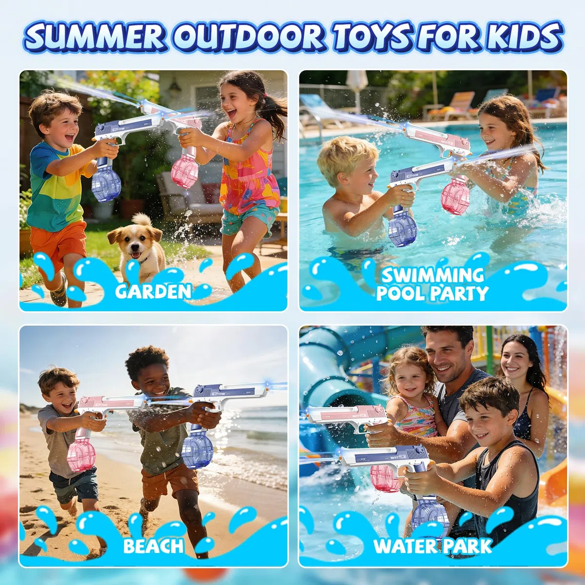 Pistola ad Acqua Elettrica 2 Pezzi, Pistole ad Acqua Ricaricabile con LED, Pistola Acqua Bambini Automatica, Capacità 434+58ml, Portata 8-10M, Giocattolo Estiv per Bambini e Adulti, Piscina, Spiaggia