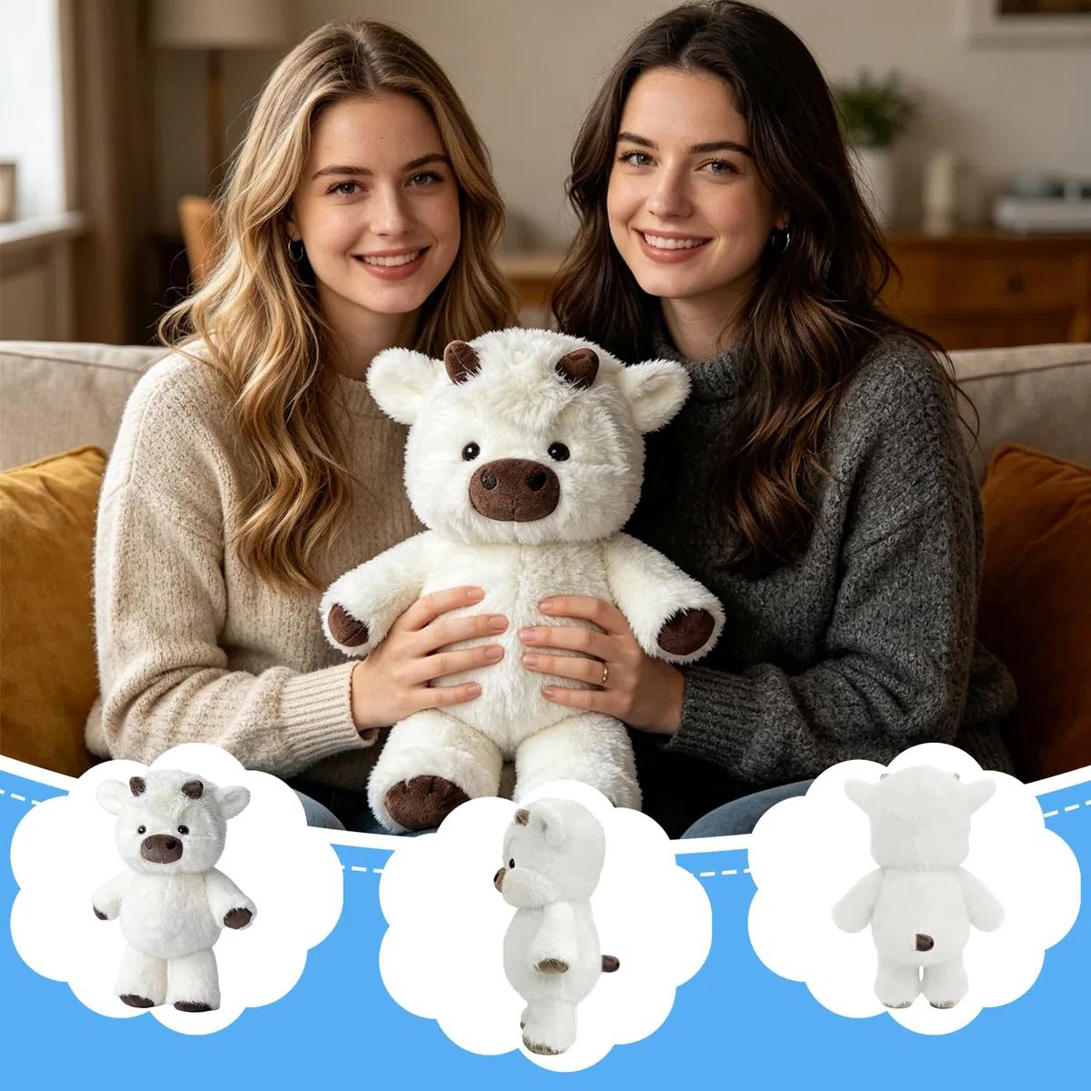 Mucca Morbido Peluche, Peluche Highland Cow, Peluche Che Corre, Running Cow Plush, Peluche Che Corre Cartoon, Bambola Da Vitello Che C0rre, P-eluche Vitello C0rsa, Regalo per Fan e Famiglia (C)