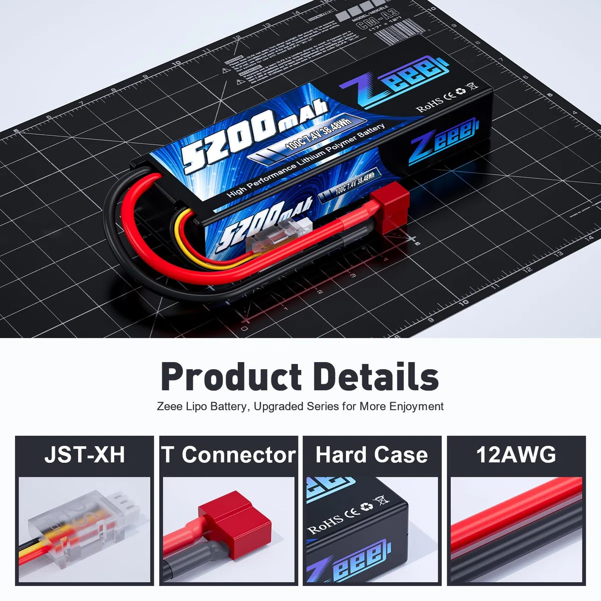 Zeee 2S Lipo Batteria 7,4V 100C 5200mAh Batteria RC Hardcase con Connectore Deans T Spina per RC Evader BX RC Veicolo Auto LKW Truggy RC Nave RC Modells RC Hobby (2 pezzi)