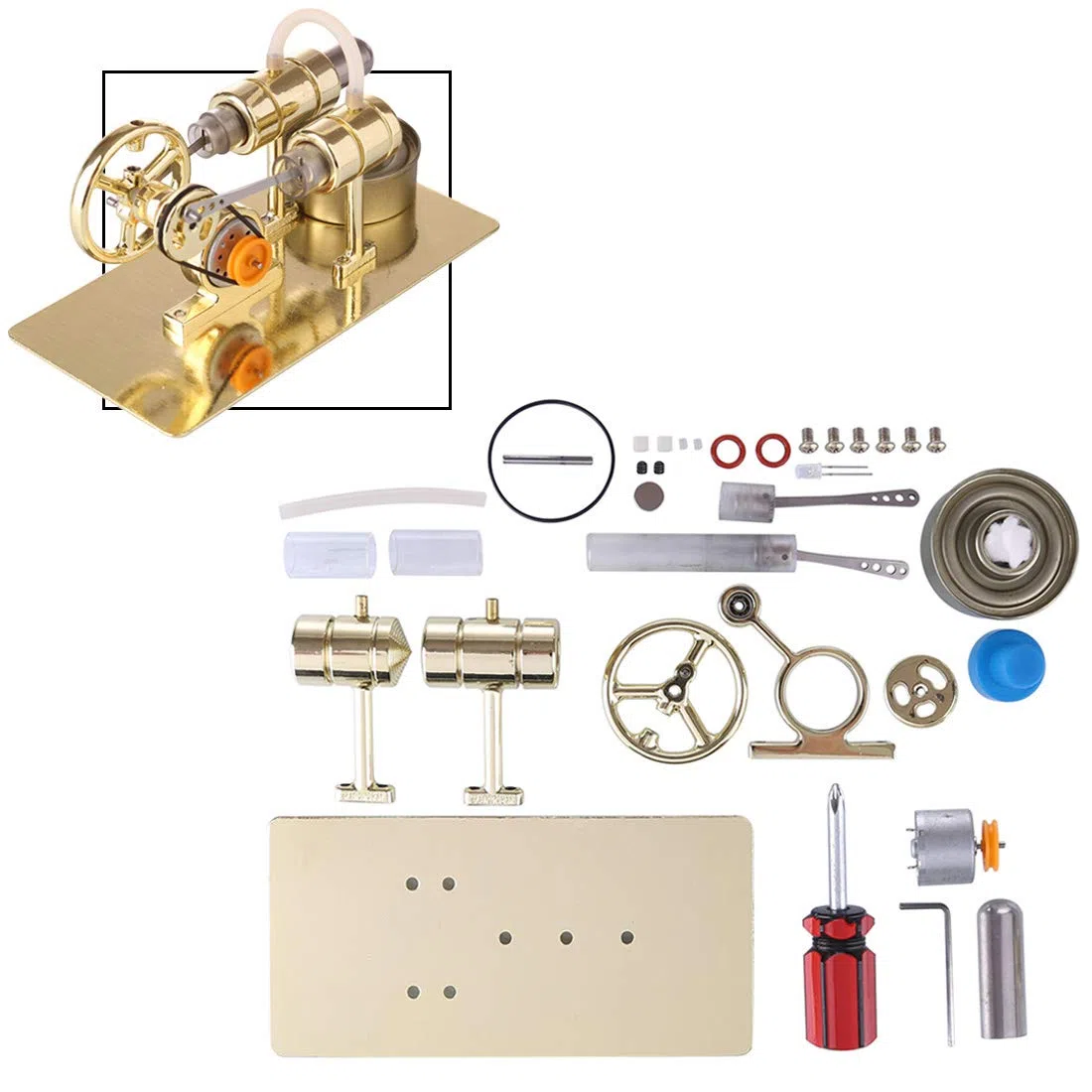 CreativeBlocker Kit da assemblare con motore Stirling per adulti - Fai da te Mini motore Stirling in metallo funzionante con lampade ad alcool, modello di macchina a vapore ad aria calda, kit di