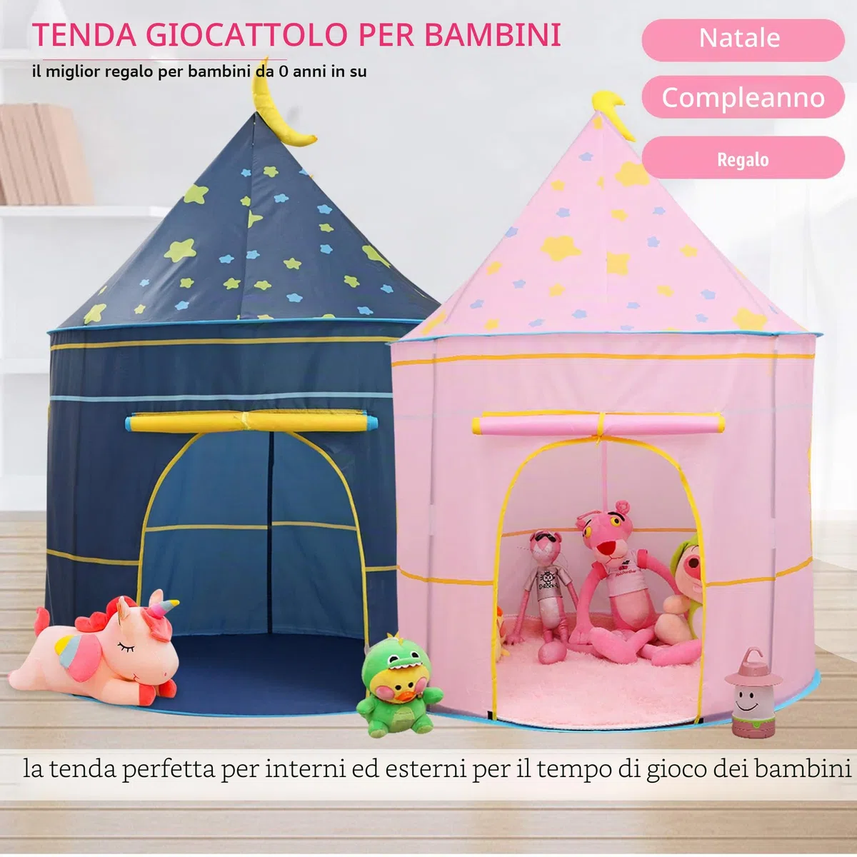 Tenda per Bambini Casetta da Giardino per Bambini,casa dei Giochi Po-up, Incluso luci a stella,Certificato EN71, Toy Tenda per ragazzi e ragazze,Regalo per Bambini(Moon Blue)