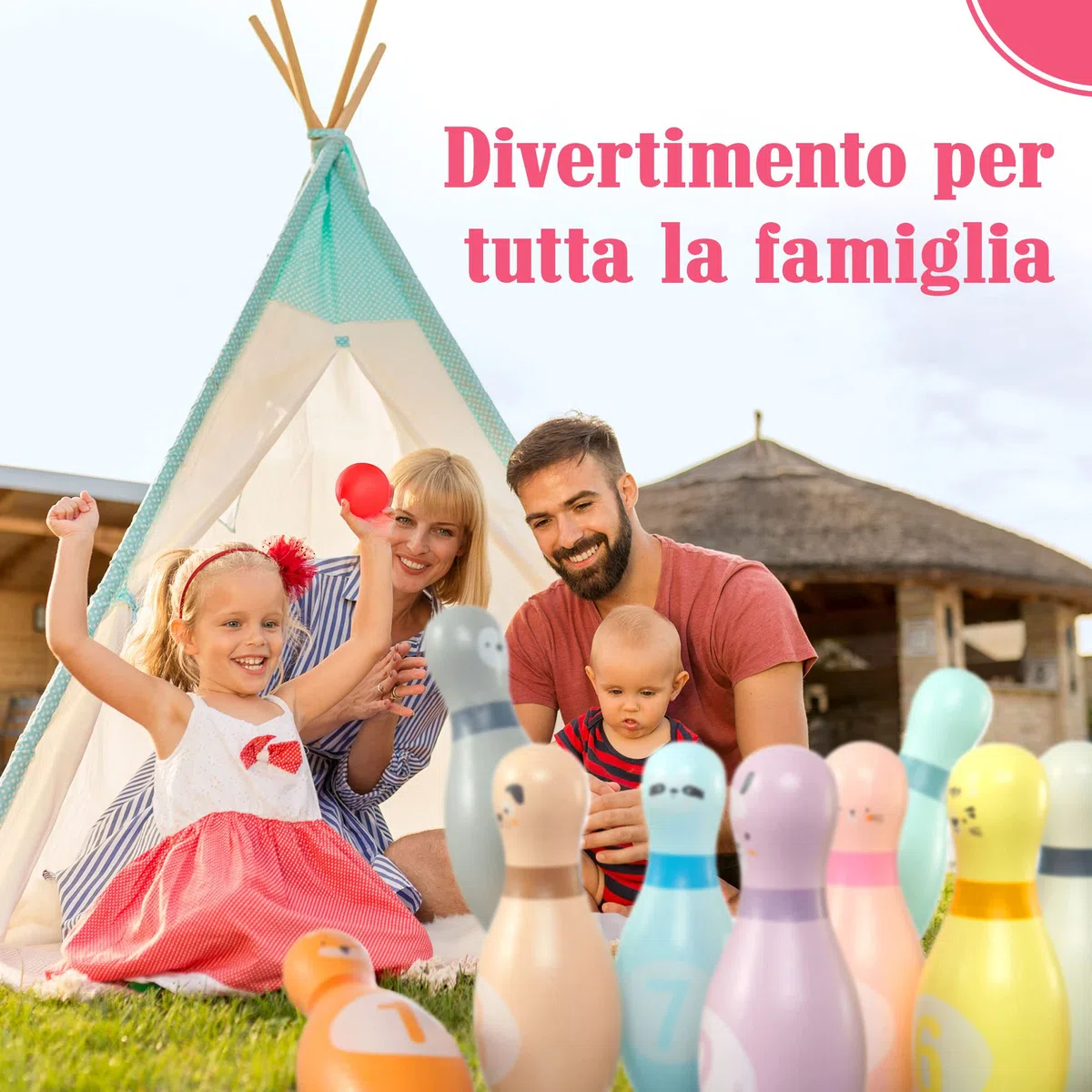 Pink Papaya Birilli Bowling per Bambini | Set da 12 Pezzi per Maschi e Femmine | Giochi in Legno Certificato FSC | Giocattoli da Interno ed Esterno | Giochi Educativi