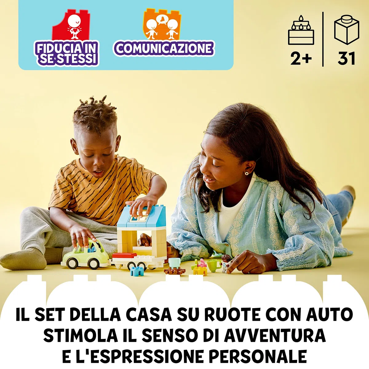 LEGO DUPLO Town Casa su Ruote, Set da Campeggio con Mattoncini Grandi e Figure, Macchina Giocattolo per Bambina e Bambino dai 2 Anni, Giochi Educativi 10986