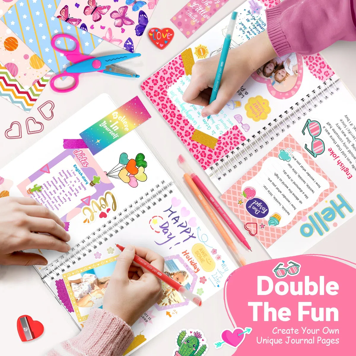 Sunrad Set diario fai da te per bambini, Scrapbook & Diary Supplies Set con taccuino A5, per scrapbook fai da te, kit di cancelleria, regalo per ragazzi 6, 7, 8, 9, 10, 11, 12 anni